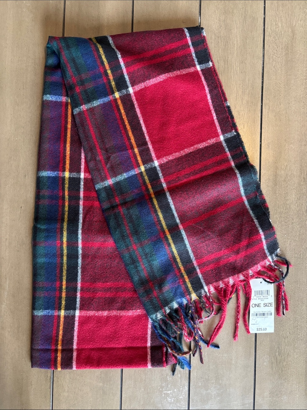 10. Plaid Fringed Blanket Scarf in Red Multi